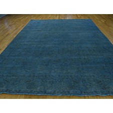 9-x13-7  Blue Overdyed Tabriz Hand-Knotted Pure Wool Persian Rug 