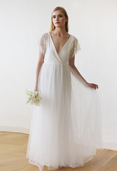 Ivory Lace Sleeves and Maxi...