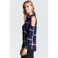 Open-Shoulder Flannel Shirt