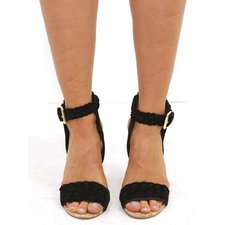 West Coast Wardrobe Susie Braided Toe Strap Sandal in Black Suede 