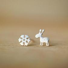 sterling silver snowflake and christmas reindeer ear studs