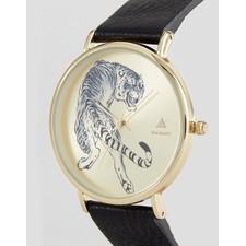  Watch In Black And Gold With Etched Tiger Design