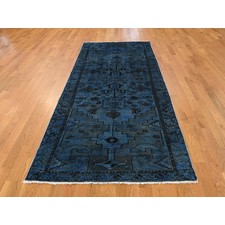 3'10''x9'10'' Overdyed Persian Hamadan Wide Runner Hand-Knotted Rug