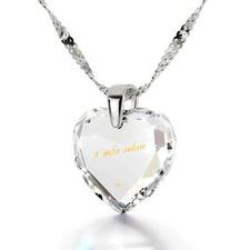 Birthday Present for Girlfriend,“I Love You” in Russian on Crystal Jewelry, Cubic Zirconia Necklace, Gift for Wife