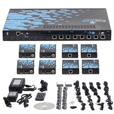 Brightlink 8x8 HDBaseT Matrix Switcher over single Cat6 cable and HDMI-1080p-4Kx2K-228ft-2 way IR control POE POH-SET c/w 8 Receivers/Baluns