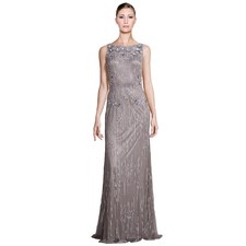 Theia Metallic Sleeveless Sequin Beaded Gown