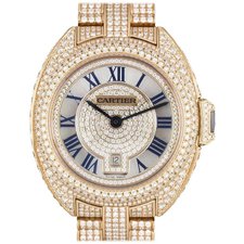 Cartier Ladies Rose Gold Diamond Clé De Cartier Automatic Wristwatch 