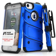 Apple iPhone 8 - BOLT Case Cover Kickstand Holster Tempered Glass - Blue :: CellPhoneCases.com