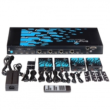 Brightlink 4X4 HDBaseT Matrix Switcher over single Cat6 cable and HDMI-4 Mirrored HDMI outputs-1080p-4Kx2K-228ft-2 way IR control POE POH-SET c/w 4 Receivers/Baluns