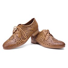Mona Flying Women Genunie Leather Lace-up Oxfords Shoes for Women Low Heels Laser Brougue Shoes
