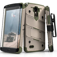 LG Stylo 3 LS777 BOLT Case Cover Kickstand Holster Tempered Glass & Lanyard - Red :: Android Cell Phone Cases 