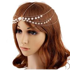 H84433 Simple fashion pearl silver tassel hair band,8090jewelry.com
