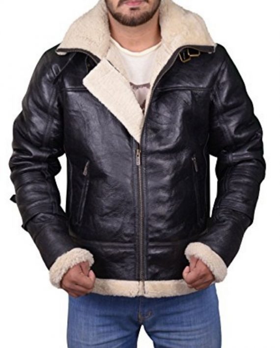 Men B3 Bomber Hooded Leathe...