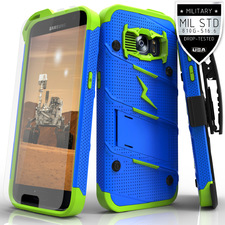 For Samsung Galaxy S7 G930 - BOLT Case Stand Holster Tempered Glass - Neon Green :: Samsung Phone Cases