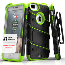 Apple iPhone 8 Plus BOLT Case Cover Kickstand Holster Tempered Glass - Neon Green :: Apple Cell Phone Cases