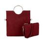 A-SHU 2 PIECE FAUX SUEDE HOLDALL HANDBAG / FOLD-OVER CLUTCH BAG WITH CROSS-BODY BAG - MAROON - A-SHU.CO.UK