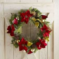 Faux Poinsettia LED Pre-Lit Oversized 26" Wreath | Pier 1 Imports