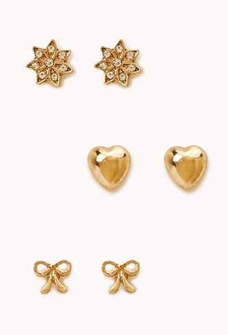Bow, Heart & Flower Stud Se...