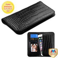 Universal Black Crocodile-Embossed Genuine Real Leather MyJacket Wallet Case Pouch :: Android Cell Phone Cases