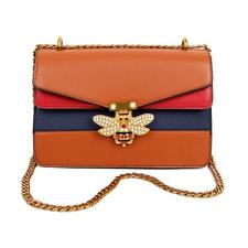 MULTI-COMPARTMENT BUTTERFLY CROSS-BODY SHOULDER BAG WITH CHAIN STRAP - TAN