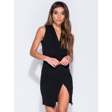 Abby Black Wrap Over Front Sleeveless Mini Dress