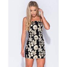 Nova Black Gold Brocade Bodycon Mini Dress