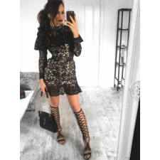 Alyssa Black Nude Lace Frill Detail Mini Dress