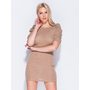 Skye Beige Puffed Sleeve Rib Knit Mini Dress