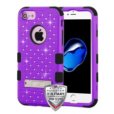 Apple iPhone 8 - Natural Purple/Black TUFF Hybrid Phone Case Cover With Stand(with Diamonds)[Military-Grade Certified] :: Iphone Cell Phone Cases