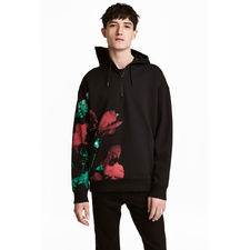 Hooded Sweatshirt with Zip | Black/floral | MEN 