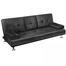 My Daily Shop Modern PU leather 3 Seater Sofa Bed with Cup Holders