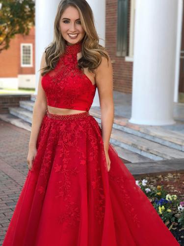 Two Piece Prom Dresses High...