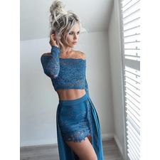 2017 Two Piece prom dress Outfit Long Sleeves Lace Prom Dress Evening Dress MK514