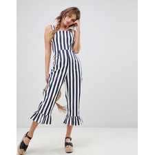 Stripe Pinny Jumpsuit with Frill Hem