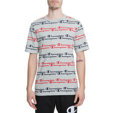 The Heritage All Over Script Stripe Tee in Oxford Grey, Scarlet and Indigo