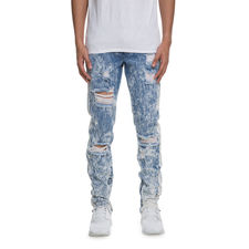 The Daytripper Tape Striped Distressed Denim in Acid Wash Blue