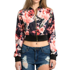 The Floral Crop Bomber Jacket in Pink