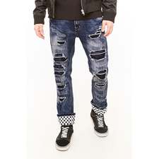 Victorious Distressed Checkered Hem Jeans