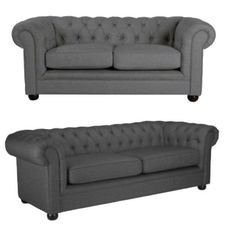 Grey Fabric Chesterfield Sofa Set | Sofas Direct