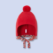 Red Liberty print hat for baby, girl