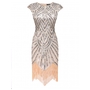 Women Art Deco Tassel 1920s Style Party Wedding Slim gatsby O Neck Flapper Dress