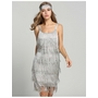 Gray 1920s Straps Tassels Glam Gatsby Fringe Flapper Belted Party Dresses