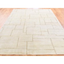 6-x8-8 Hand-Knotted Nepali Wool and Silk With Block Design Oriental Rug moaD07C6