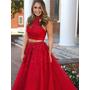Two Piece Prom Dresses High Neck Ball Gown Sweep Train Long Sexy Black Prom Dress JKL695