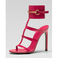 Gucci Patent Ankle-Wrap Cage T-Strap Sandal, Pink - Neiman Marcus