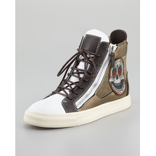 Giuseppe Zanotti Skull-Embroidered Hi-Top Sneaker - Neiman Marcus