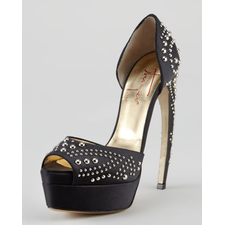 Walter Steiger Horn-Heel Studded Satin d'Orsay Pump - Neiman Marcus