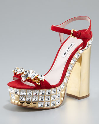 Miu Miu Jeweled Suede Platf...