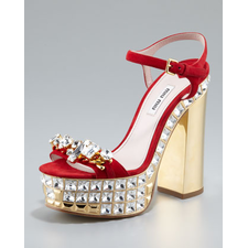 Miu Miu Jeweled Suede Platform Sandals - Neiman Marcus