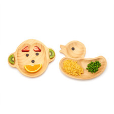 WOODEN PLATES - MONKEY OR DUCK | Unbreakable Baby & Kids Dishes | UncommonGoods